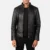 men leather biker jacket in black and brown sheepskin leather with zipper and band-style collar by Vorann in UK