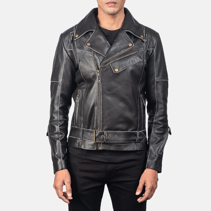 Vincent Brown Leather Biker Jacket - Image 6