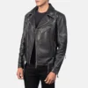 men leather biker jacket in brown real sheepskin leather with front zipper, notch collar, and pockets by Vorann in UK
