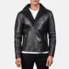 men shearling leather jacket in black real leather with zipper and warm lining by Vorann in UK