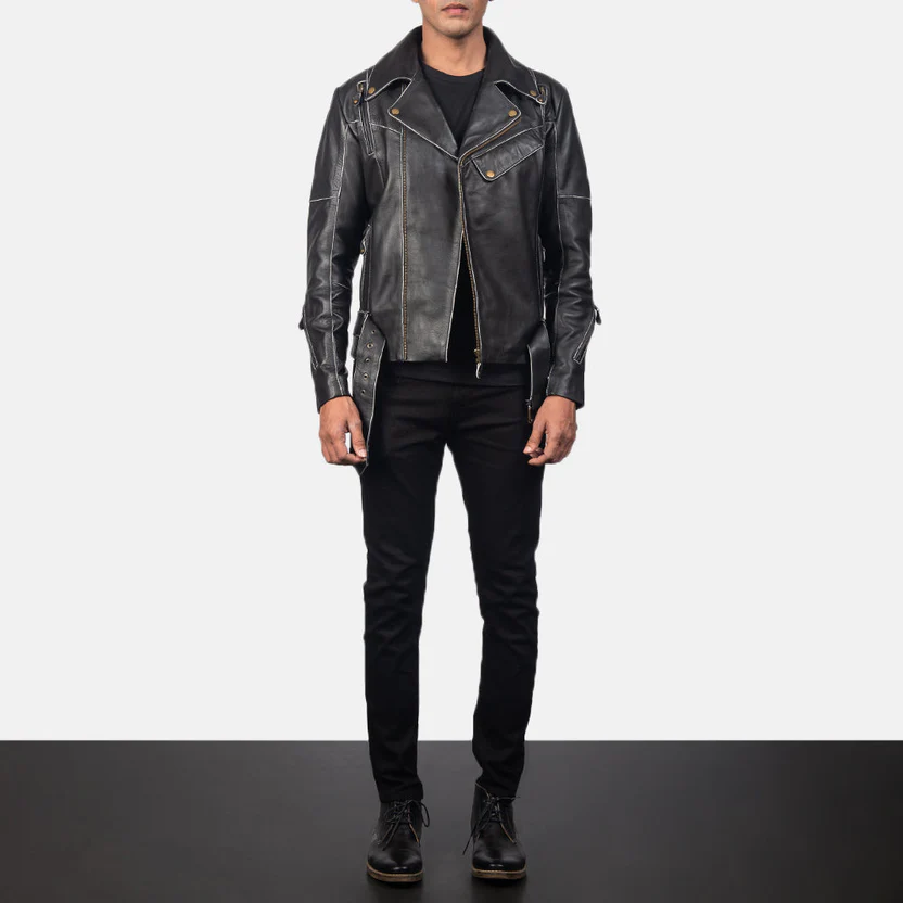 Vincent Brown Leather Biker Jacket - Image 5