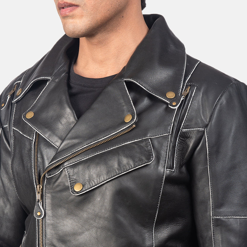 Vincent Brown Leather Biker Jacket - Image 3