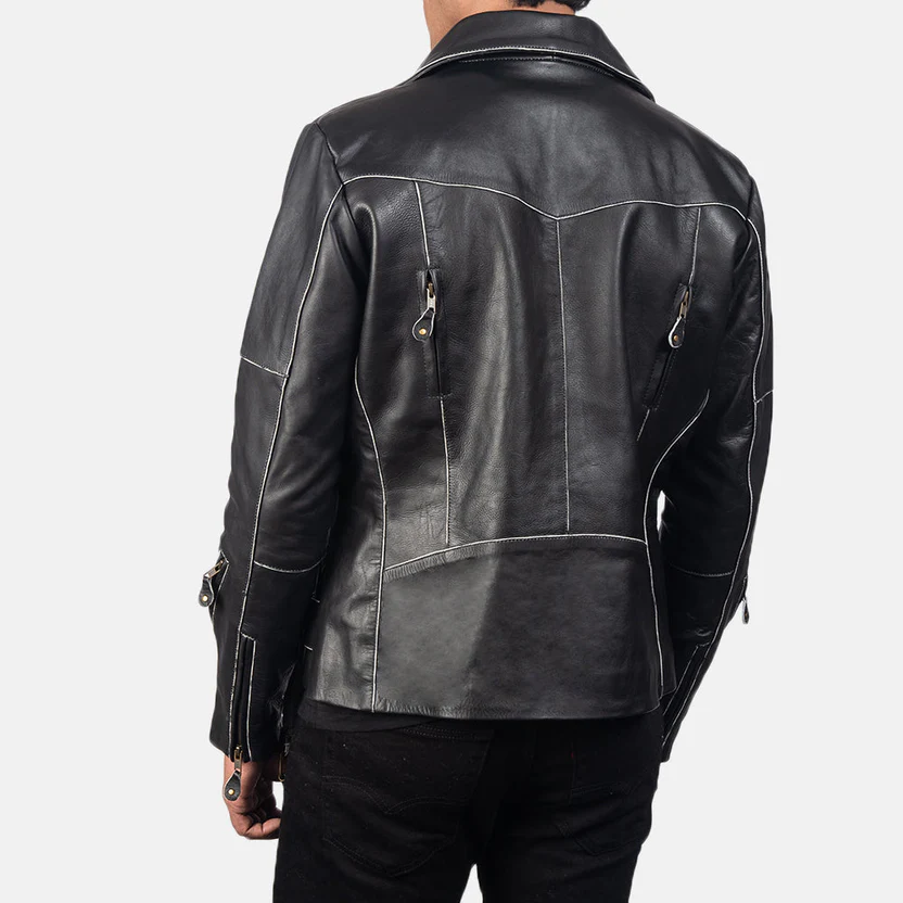 Vincent Brown Leather Biker Jacket - Image 7