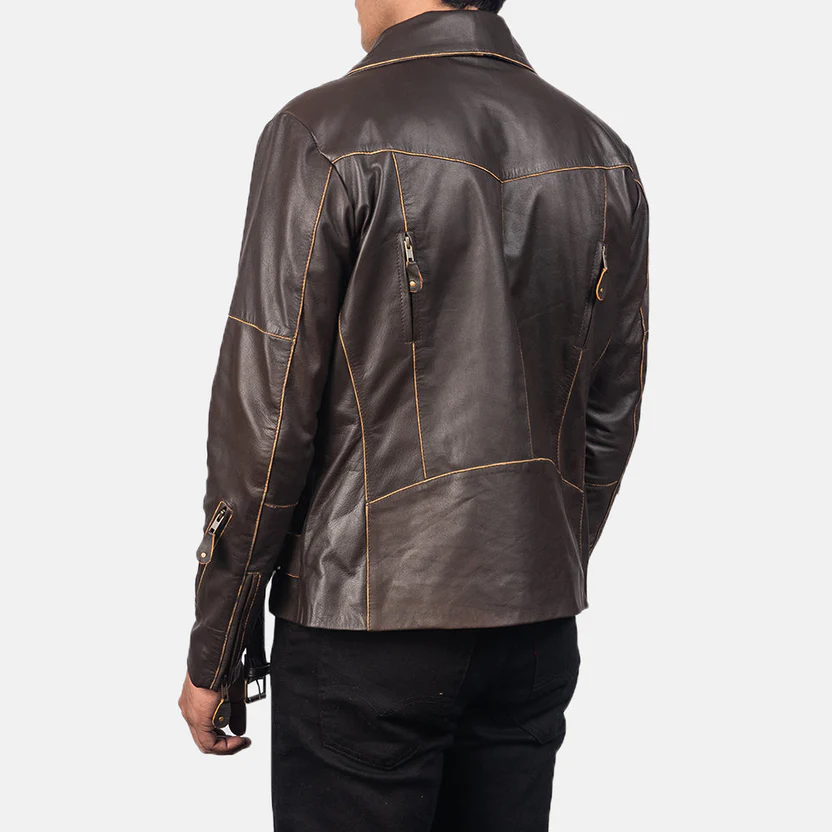 Vincent Brown Leather Biker Jacket - Image 12