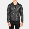 men biker leather jacket in black made from real sheepskin leather with zipper design
