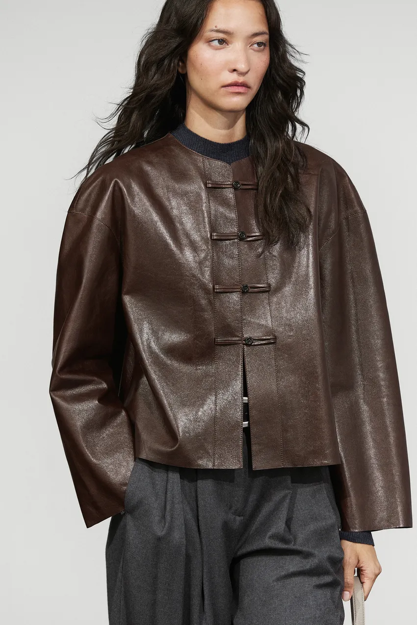 Sheepskin Nappa Toggle Leather Jacket - Image 4