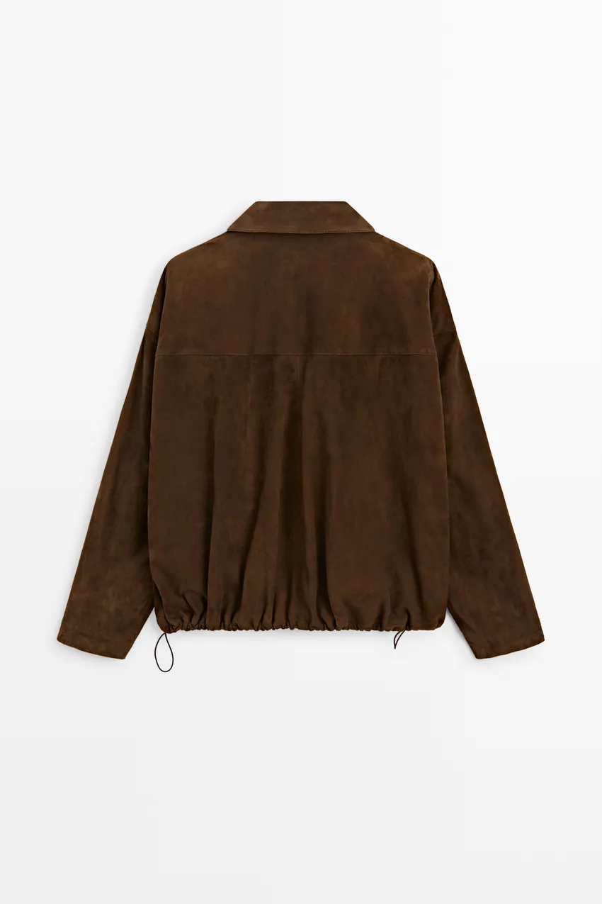 Oversized Suede Leather Jacket | Brown Bomber Jacket - Image 6