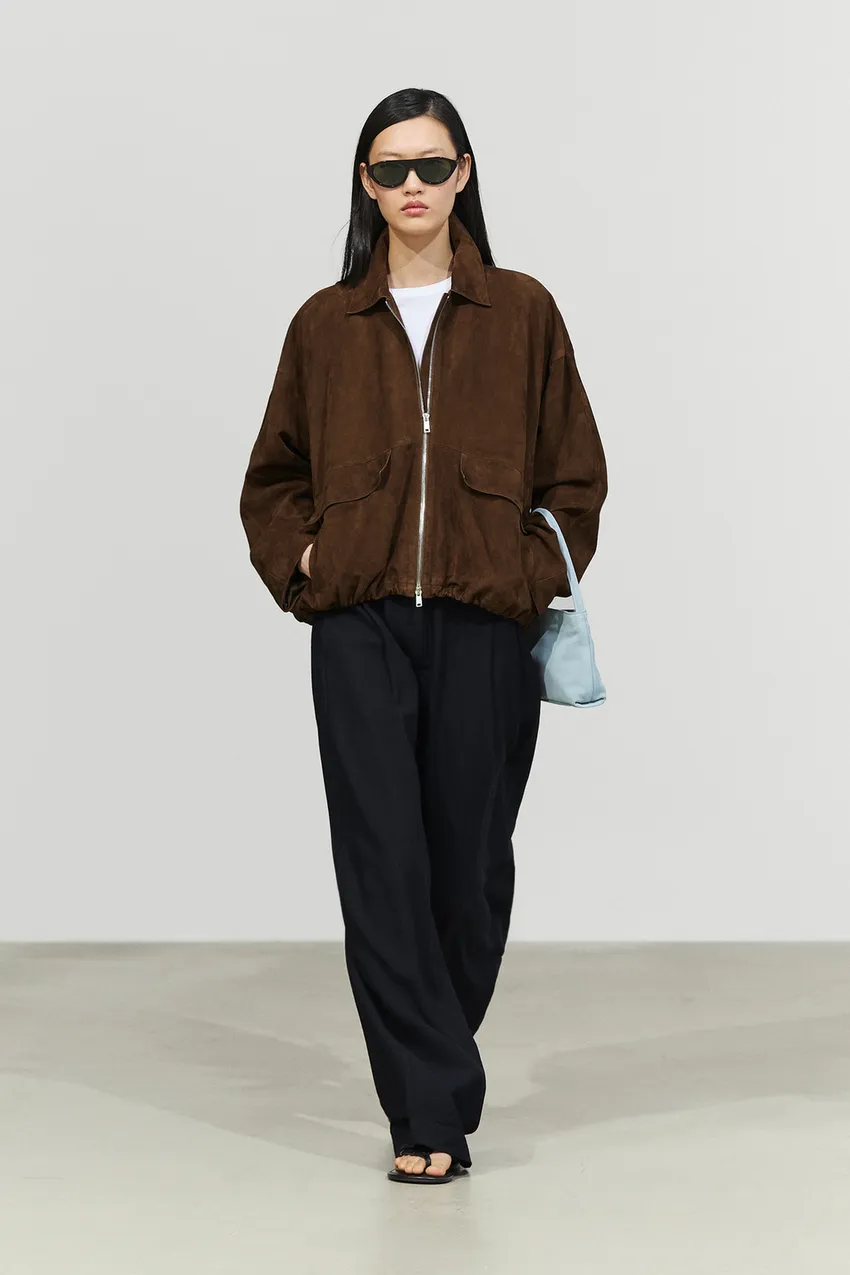 Oversized Suede Leather Jacket | Brown Bomber Jacket
