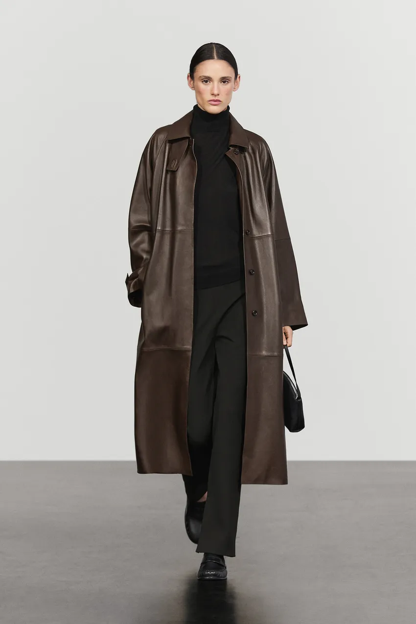 Long sheepskin trench coat