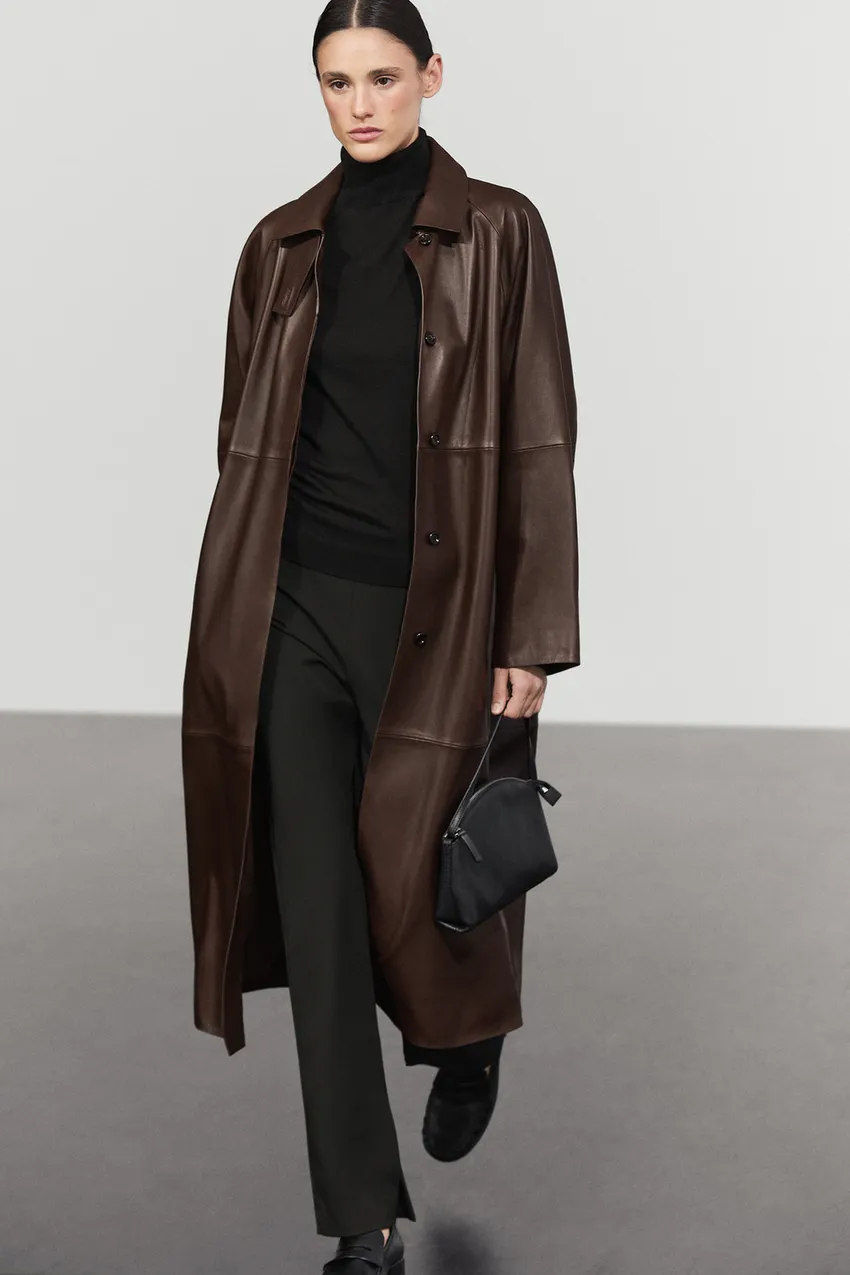 Long sheepskin trench coat - Image 2